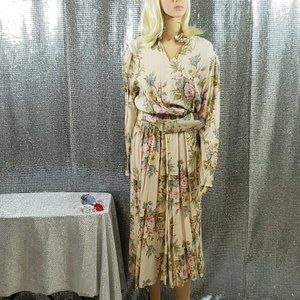 Beautiful Vintage Floral Cream Dress+Belt 2 pc Set